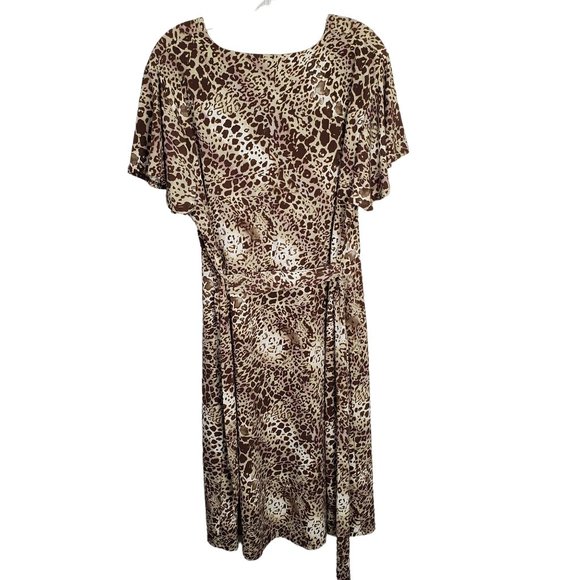 JM Collection Size XL Dress Animal Print Jersey Knit Stretch Midi Belt Faux Wrap - Picture 3 of 7